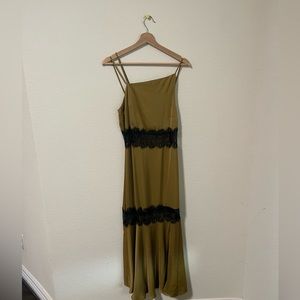 Long olive green dress with a slip